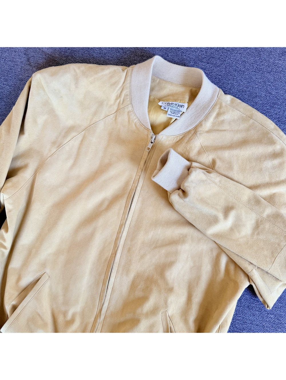 Vintage Calvin Klein Suede Bomber Jacket Womens 8 Pure Silk Lined Made USA